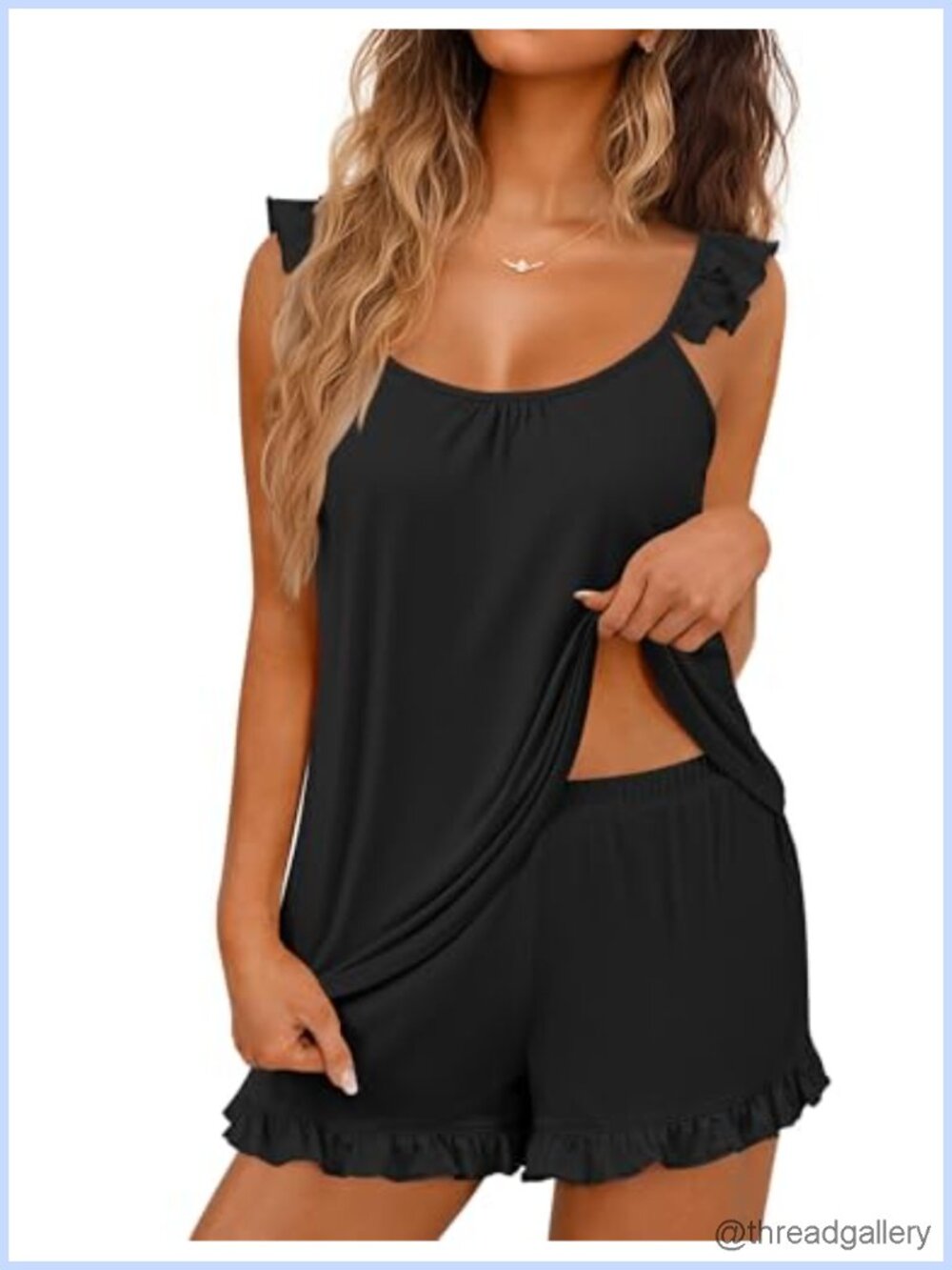 Ruffle Cami Top and Shorts Pajama Set 2 Piece Sleepwear
